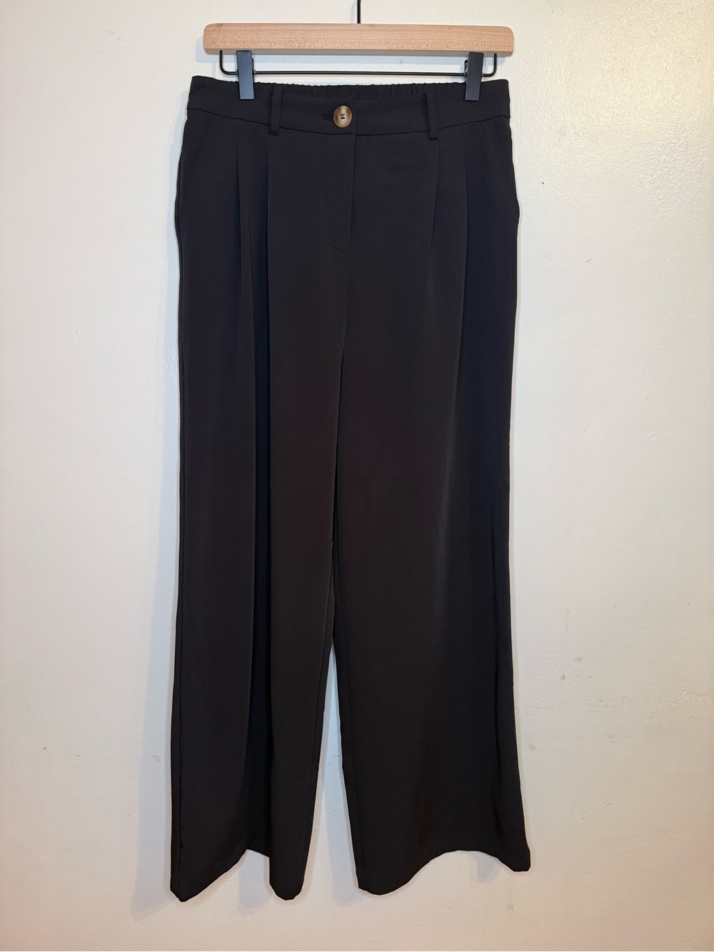 Black Wide-Leg Women's Trousers with Button Waist